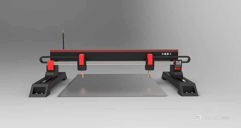 Industrial Equipment For Metal Cutting With Black Red Structure Workbench And Control Panel 3d model 