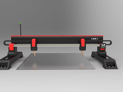 Industrial Equipment For Metal Cutting With Black Red Structure Workbench And Control Panel 3d model