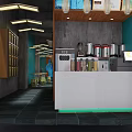 Traditional Modern Bubble Tea Shop Interior With Wooden Decor Green Plants And Round Stools