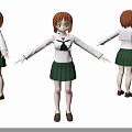 Anime School Uniform Character Red Hair Green Skirt Three Angle Standing Poses