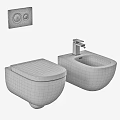 Modern White Toilet With Washbasin Faucet And Wall Mounted Flush Panel