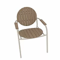 Stylish Outdoor Chair With Wooden Slat Back And White Metal Frame Design