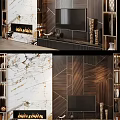 Modern TV Cabinet Design with Marble Wall Fireplace and Wooden Panel Decorative Elements 3d model