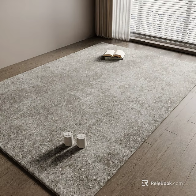 Soft Gray Square Carpet On Wooden Floor With Books And Candles Near Window 3d model 