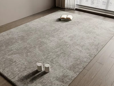 Soft Gray Square Carpet On Wooden Floor With Books And Candles Near Window 3d model
