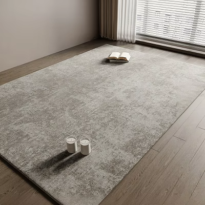 Soft Gray Square Carpet On Wooden Floor With Books And Candles Near Window 3d model