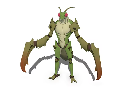 Game and Movie Character Green Fantasy Creature With Red Eyes And Mantis Like Forelimbs 3d model