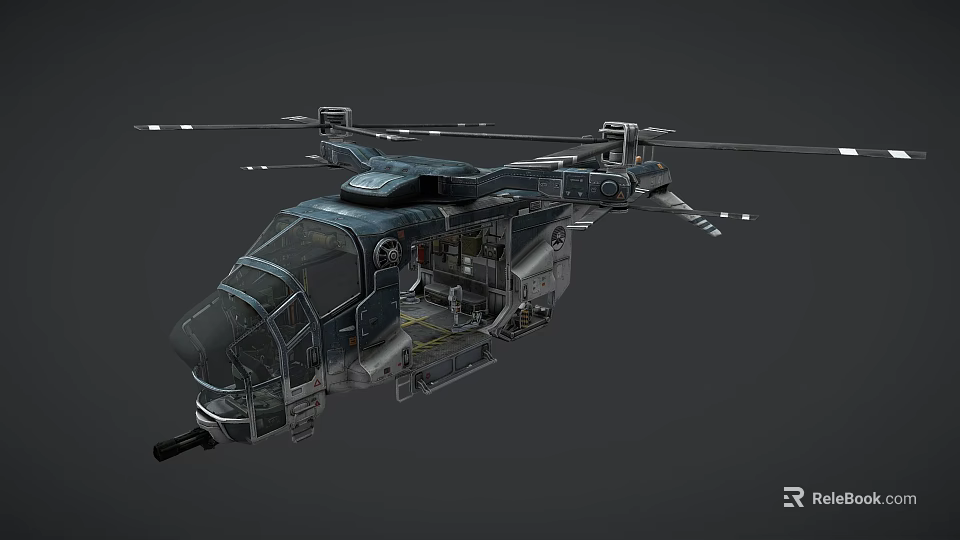 Detailed Helicopter 3D Model Featuring Twin Rotor Mechanical Structure And Cockpit Design 3d model