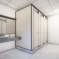 Public Toilet With Light Colored Stalls Black Frames And Modern Clean Design