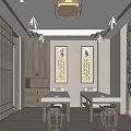 Traditional SPA Sauna Room With Two Massage Tables Calligraphy Paintings Bamboo Decorations And Wooden Elements