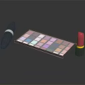 Professional Cosmetics Collection With Colorful Eyeshadow Palette Red Lipstick And Black Eyeliner