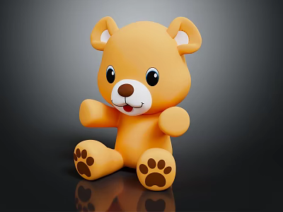 Yellow Teddy Bear Doll Sitting with Black Eyes Brown Nose and Adorable Paw Prints 3d model