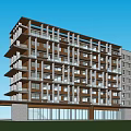 Modern Multi Storey Office Building Exterior With Glass Windows And Balconies On Green Lawn