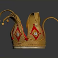 Vintage Decorative Jester Hat With Gold Red Design And Tassel Gemstone Accents