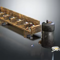 Rustic Wooden Public Bench With Industrial Design And Scattered Tools Nearby