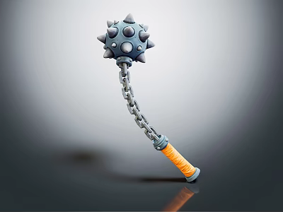 Spiked Mace With Chain And Orange Handle For Collection Or 3d model