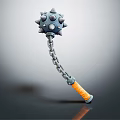 Spiked Mace With Chain And Orange Handle For Collection Or 3d model