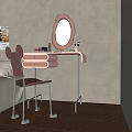 Modern Pink Dressing Table With Oval Mirror Cosmetics And Chair In Bedroom