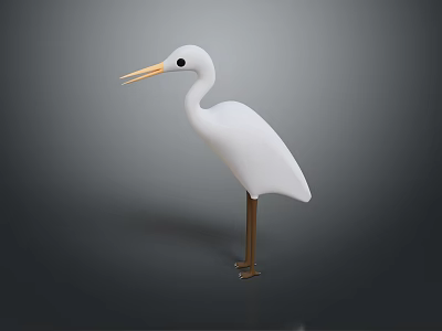 White Heron With Long Beak And Slender Legs On Gray Background Minimalist Design 3d model