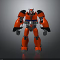 Red Mechanical Robot Character With Black White Armor And Standing Pose