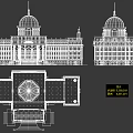 Grand Office Building With Golden Dome Symmetrical Design And Front Water Pool