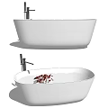 Modern White Freestanding Bathtub With Red Flower Petals And Black Faucet