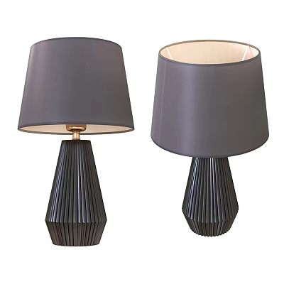 Two Modern Table Lamps with Dark Fabric Shades and Textured Geometric Bases 3d model