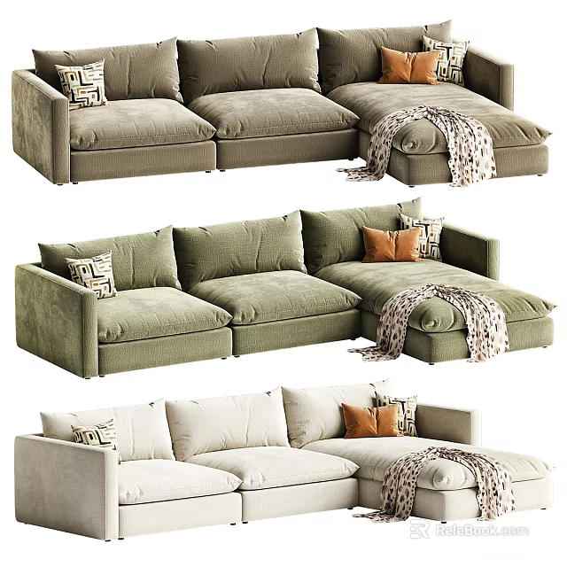 Stylish Sectional Sofa Design With Decorative Pillows And Cozy Throw Blanket For Living Room 3d model 