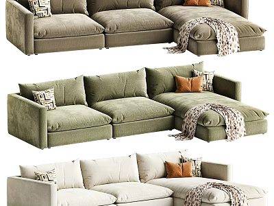 Stylish Sectional Sofa Design With Decorative Pillows And Cozy Throw Blanket For Living Room 3d model