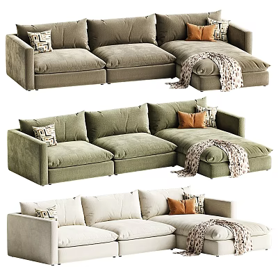 Stylish Sectional Sofa Design With Decorative Pillows And Cozy Throw Blanket For Living Room 3d model