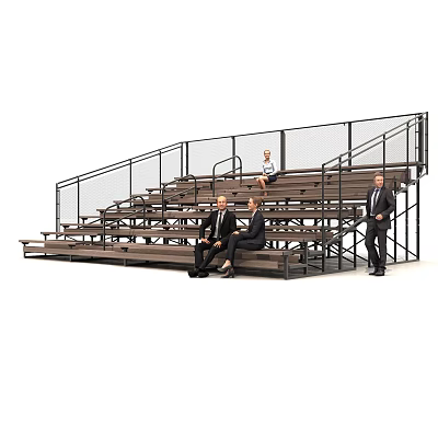 Public Facility Bleachers With Metal Frame Wooden Seats And Safety Railings For Events 3d model