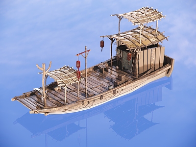 Guofeng Wooden Boat Antique Wooden Boat 3d model