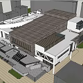 Contemporary Architectural Design With Wooden Roof Open Plaza Stone Steps And Glass Facade