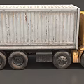 Yellow Cargo Truck With White Container Body And Multiple Wheels 3d model