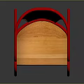 Modern Wooden Chair With Red Metal Frame And Curved Backrest