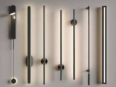 Modern Design Wall Lights with Slim Vertical Profiles and Metallic Bases for Interior Decoration 3d model
