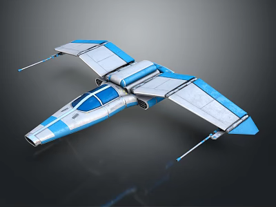 Futuristic Blue And White Aircraft With Sleek Aerodynamic Design And Detailed Wings 3d model