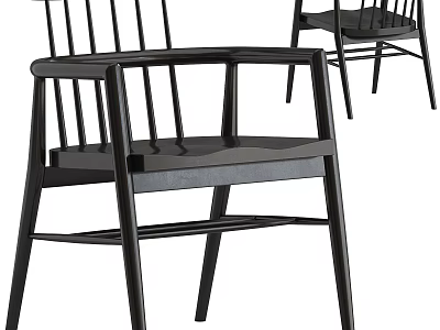 Modern Black Wooden Stool With Backrest And Minimalist Leg Structure Design 3d model