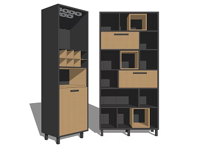 Modern Decorative Cabinets With Black And Light Wood Open Compartments And Drawers 3d model