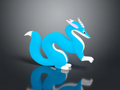Blue Dragon-like Horned Creature With Long Tail Ears And White Accents 3d model