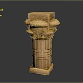 Ancient Egyptian Stone Column With Carved Reliefs And Lotus Shaped Capital