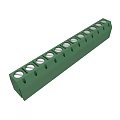 Green Plastic Terminal Block With Multiple Circular Holes And Metal Terminals
