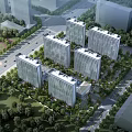 Aerial View Planning of Residential Community With High Rise Buildings Green Areas And Roads