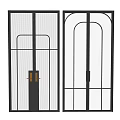 Modern Double Doors With Black Frame Grid Design And Golden Handles