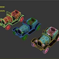 Vintage Convertible Toy Cars In Red Green Blue With Red Wheels On Dark Surface