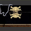 Dark Blue Jewelry Box With Gold Ornament And Pearl Necklace Accessory