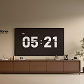 Modern Wooden TV Stand Interior With Decorative Items And Potted Plant