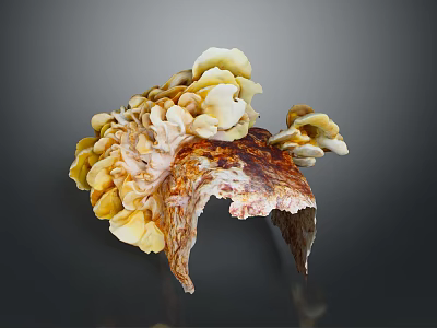 Yellow And Brown Mushroom With Irregular Shape Displaying Natural Growth Structure Features 3d model