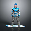Man Wearing Blue And Gray Jacket With Blue Beanie And Gloves Standing On Snowboard