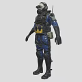 Game Movie Character in Blue Uniform with Gas Mask Yellow Utility Belt and Protective Gear